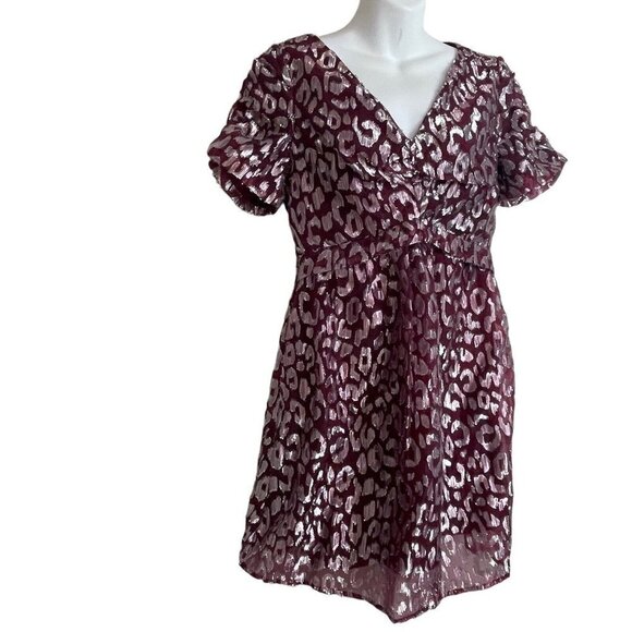NWT Aqua Metallic Leopard-Pattern Dress Dark Red Size L - Picture 3 of 10